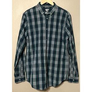 NWT JCP Men Blue Plaid Long Sleeves Collared Button Up Shirt Size M